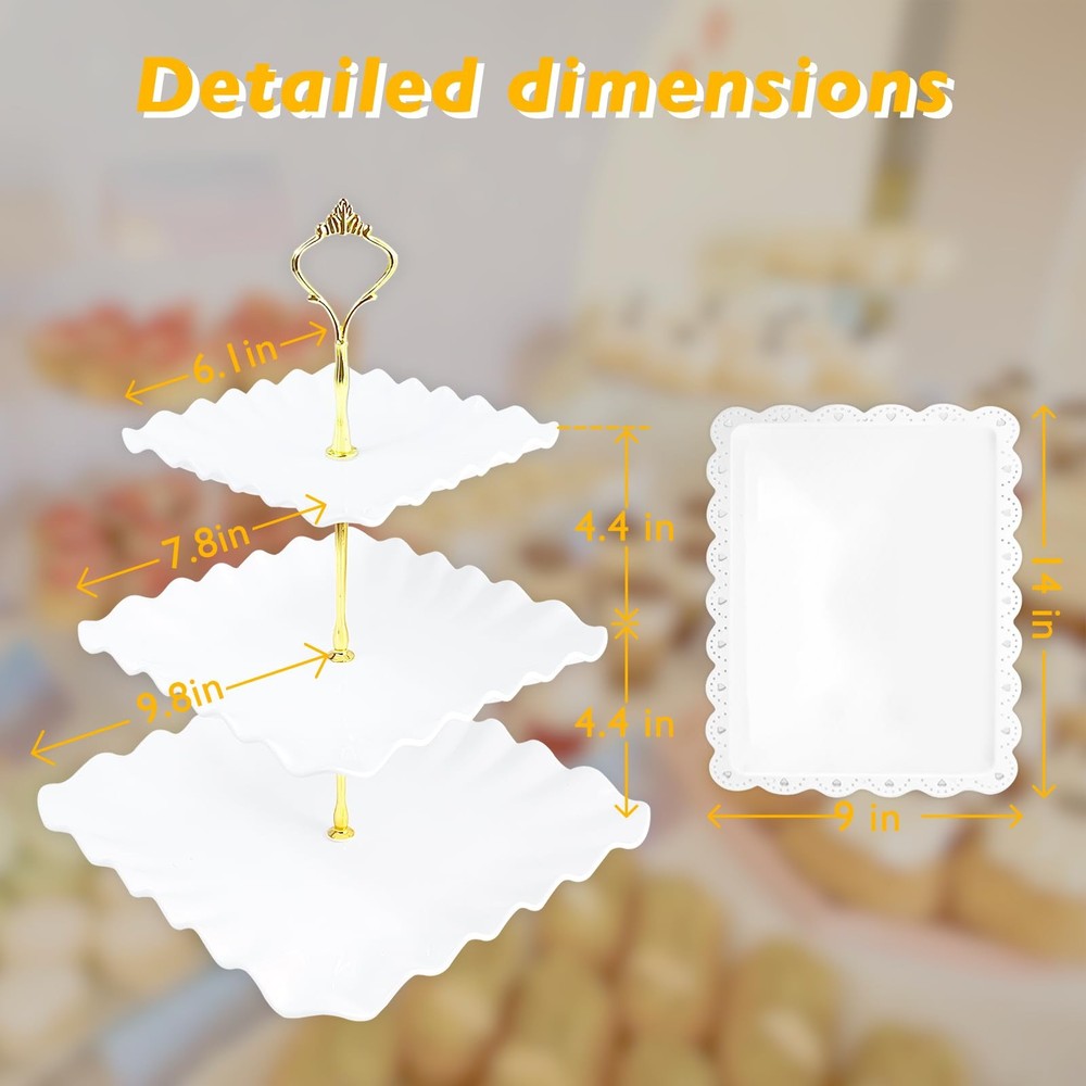 5 Pc Cupcake Stand Set - 2 Large 3-Tier Stands & 3 Rectangular Appetizer Plates