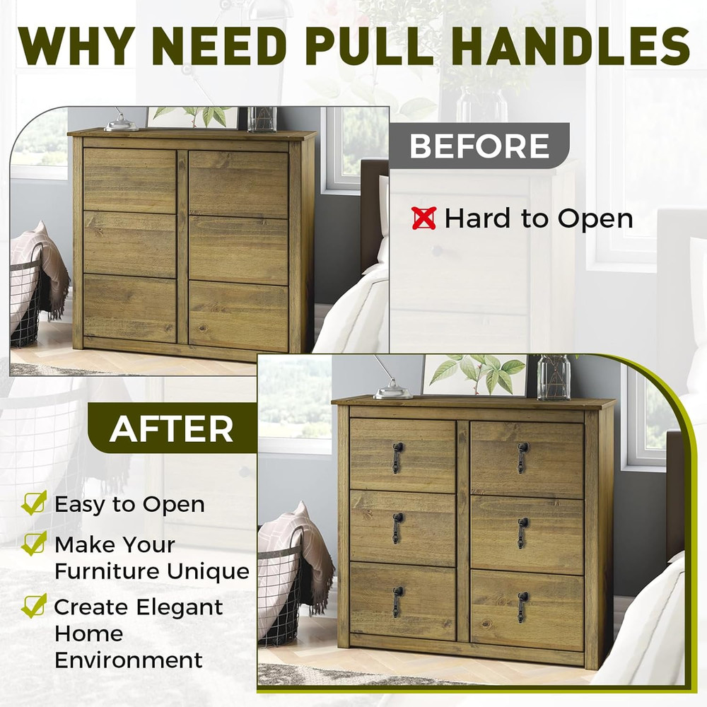 2 Pack Vintage Cabinet Pulls Knobs, Decorative Antique Bronze Pendant Pulls Hand