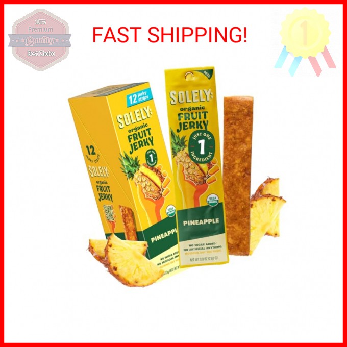 SOLELY - Organic Pineapple Fruit Jerky - 12 Individually Wrapped Strips - Fruit
