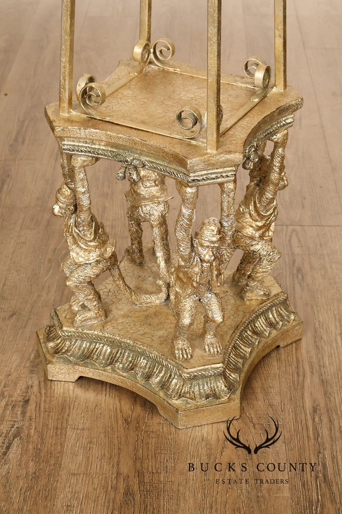 Figural Monkey Form Gilt Metal Obelisk Étagère