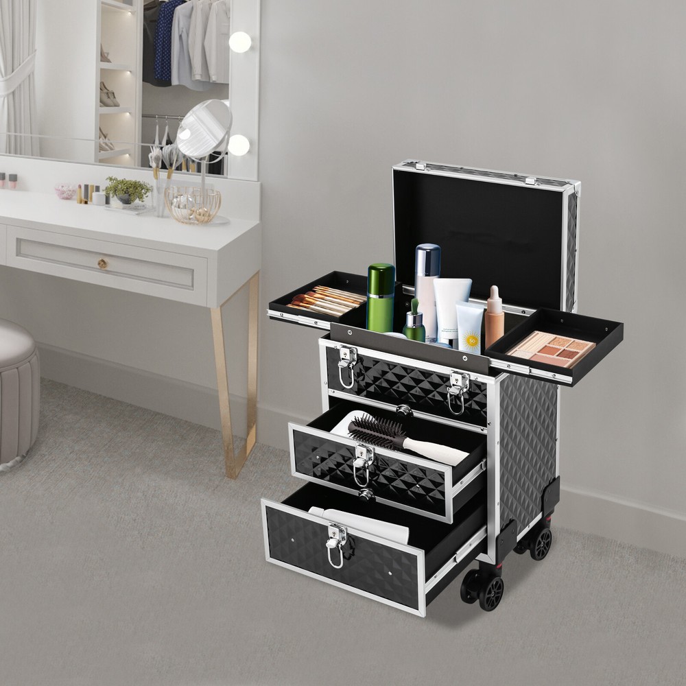 Rolling Makeup Case Train Case Cosmetic Trolley Cosmetic Organizer Case