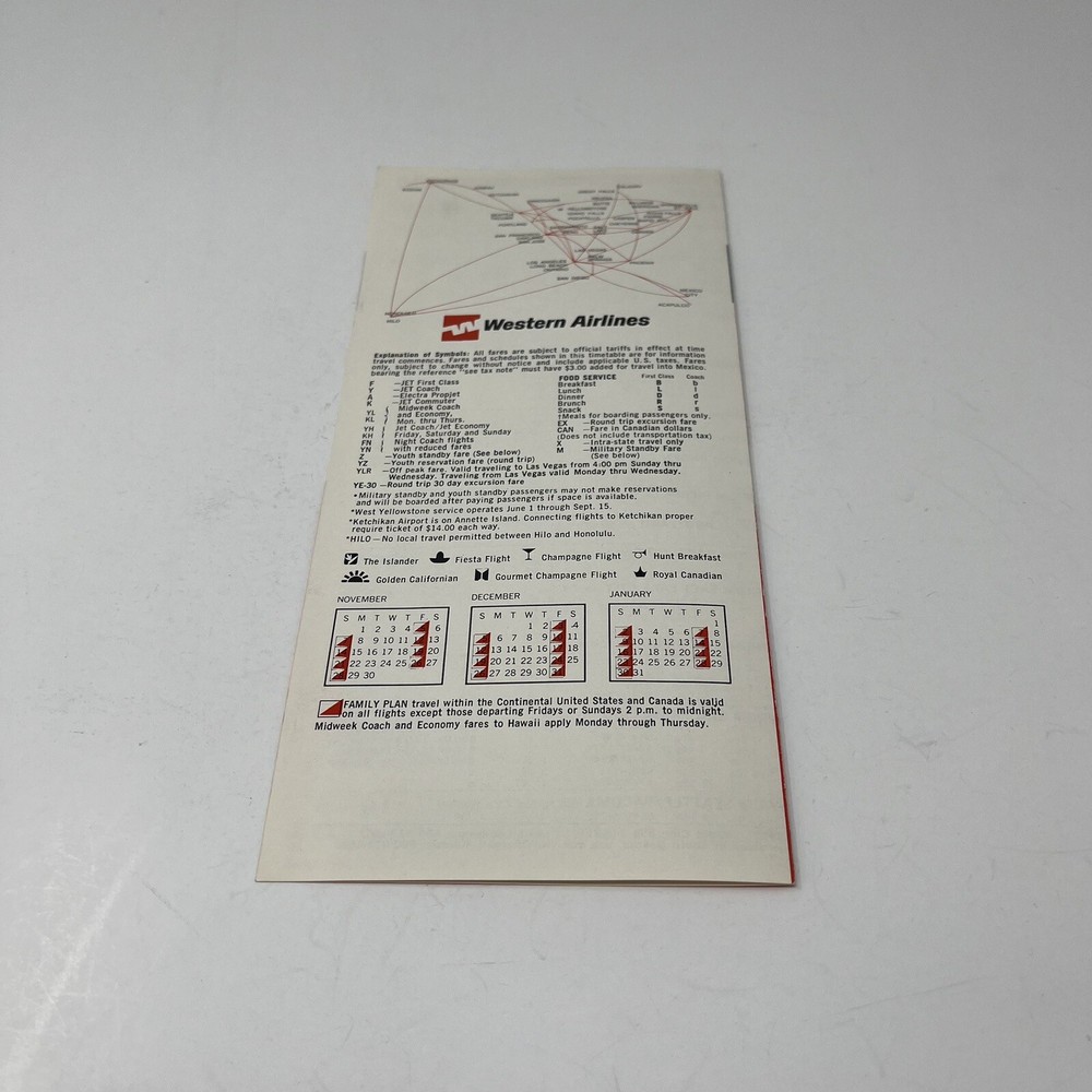 1972 Western Airlines Sioux Falls SD Flight Schedule Timetable Tim Table