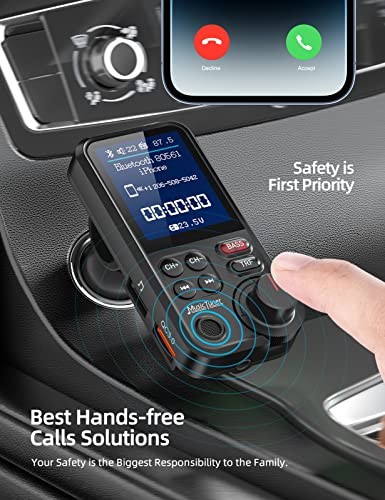 Bluetooth FM Transmitter for Car, 1.8" Color Screen Strong Mic Bluetooth Black