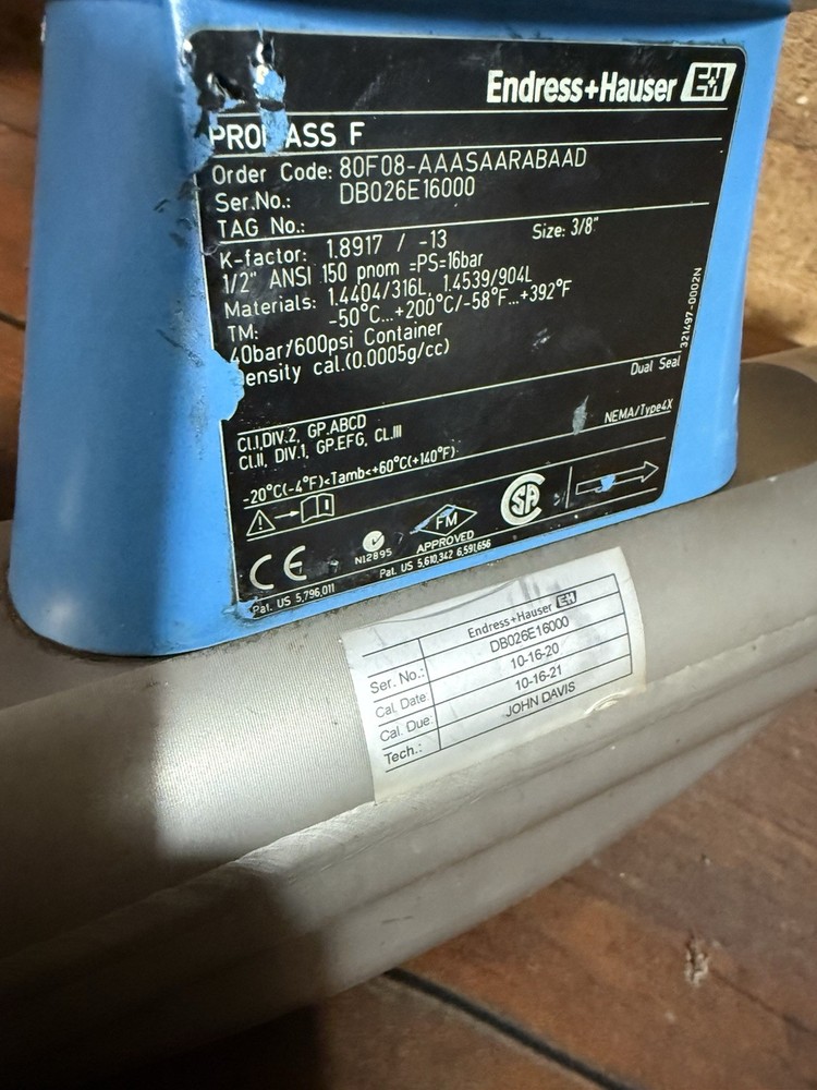 Endress+Hauser Promass 80F Coriolis Flow Meter 1” 80F-08 Transmitter