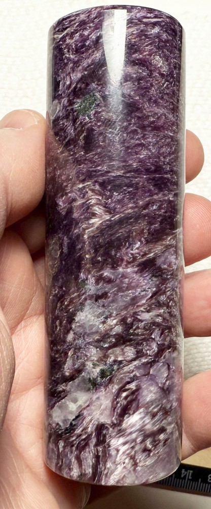 Charoite 4" CORE DRILLED polished harmonizer cylinder BEAUTIFUL #7