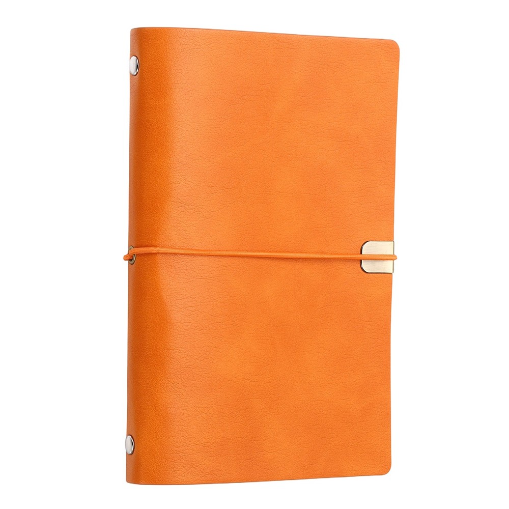 A6 Leather Binder Journal Cover, 6 Ring Elastic Closure, Orange