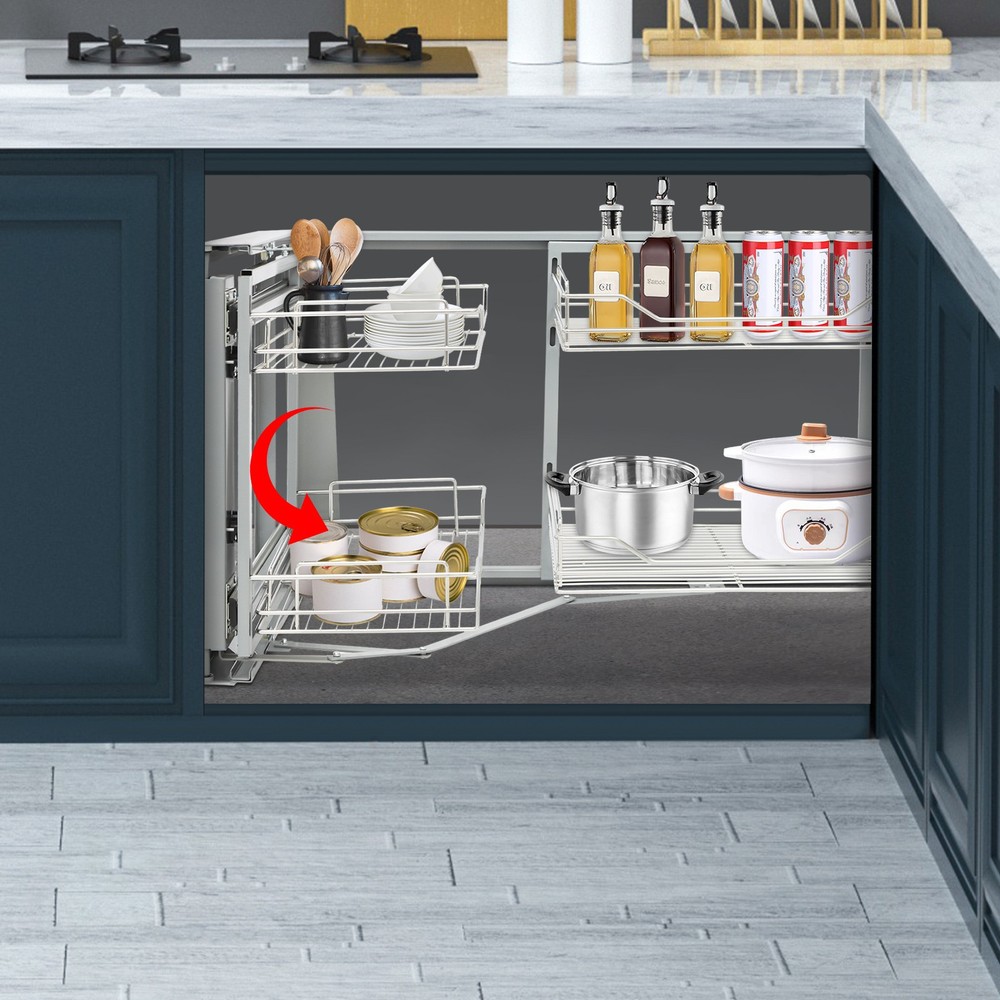 2-Tier Cabinet Organizer Corner Pull Out Organizer for Kitchen 89.5*46*52.5cm