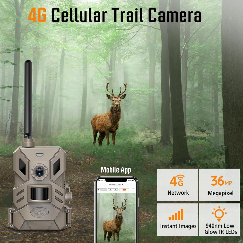 Advanced 4G Cellular Trail Camera - 36MP, Night Vision, Solar Powered Surveil