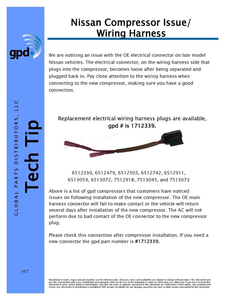 gdp Global Parts Distributors - Wiring Harness Nissan (1712339)