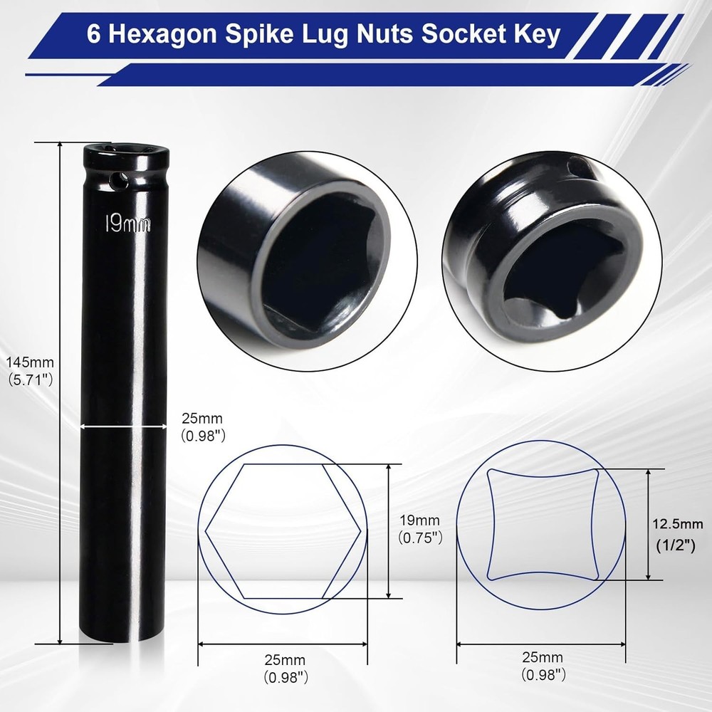 Spike Lug Nuts Socket, Durable Socket with 19mm Hex, Universal Spiked Lug Nuts 1