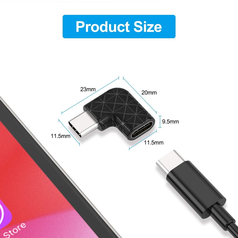 USB C Right Angle Adapter,90 Degree C to C C 3PACK, Black