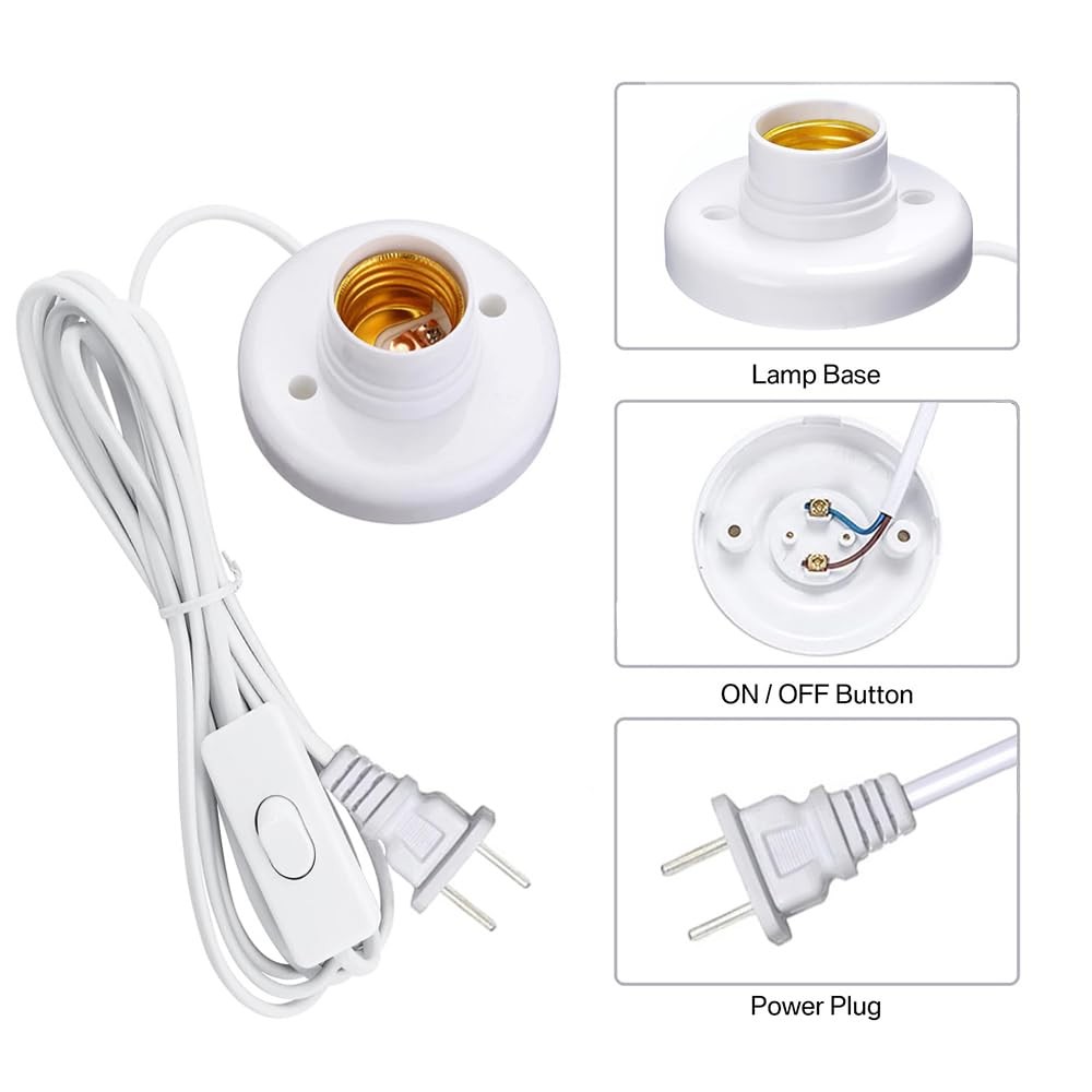 15ft Light Socket with Cord E26/ E27 Light Bulb Socket with On/Off Switch Han...
