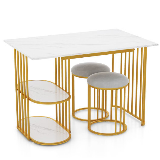Rectangular Dining Table for 2 with 2-tier Storage Shelf for Small Space Dining