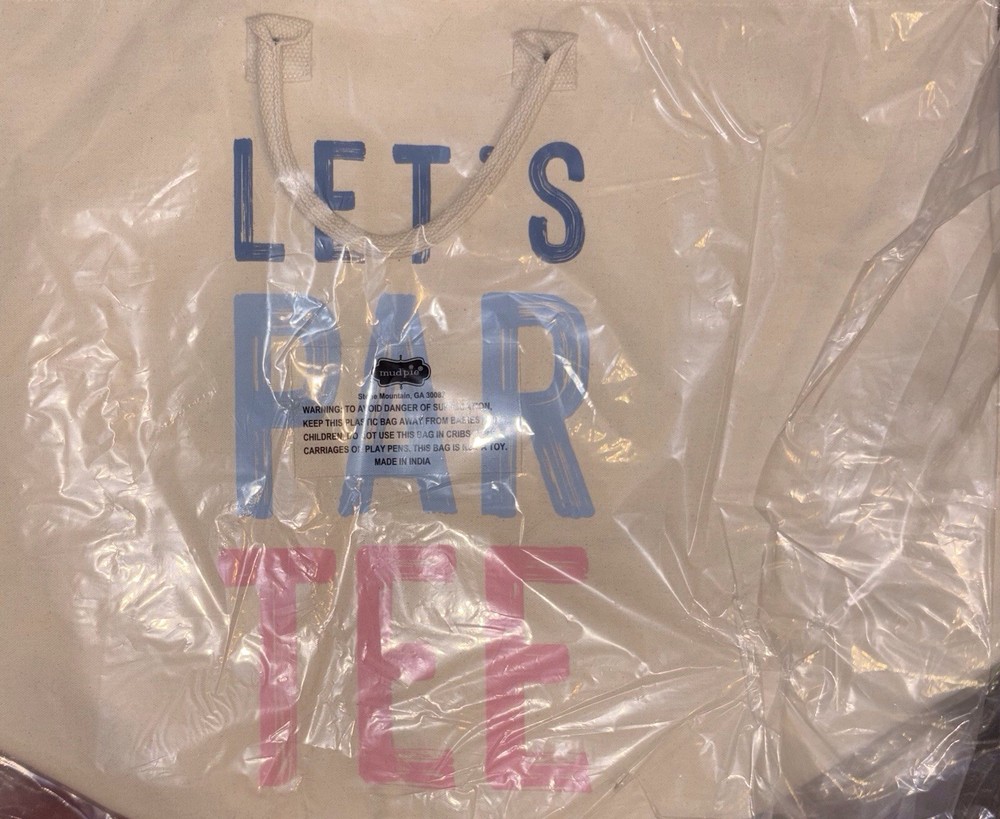 Mud Pie Oversized Let’s Par Tee Canvas Golf Tote Storage Bag NEW Golfing Gift