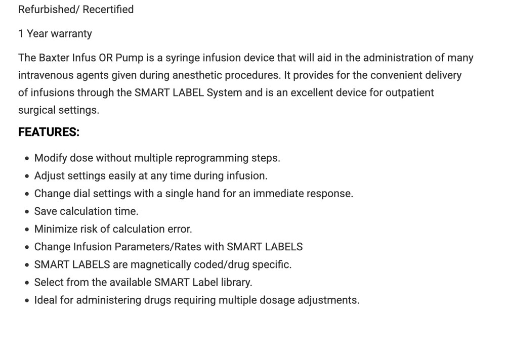 Baxter Infus OR Infusion Syringe Pump