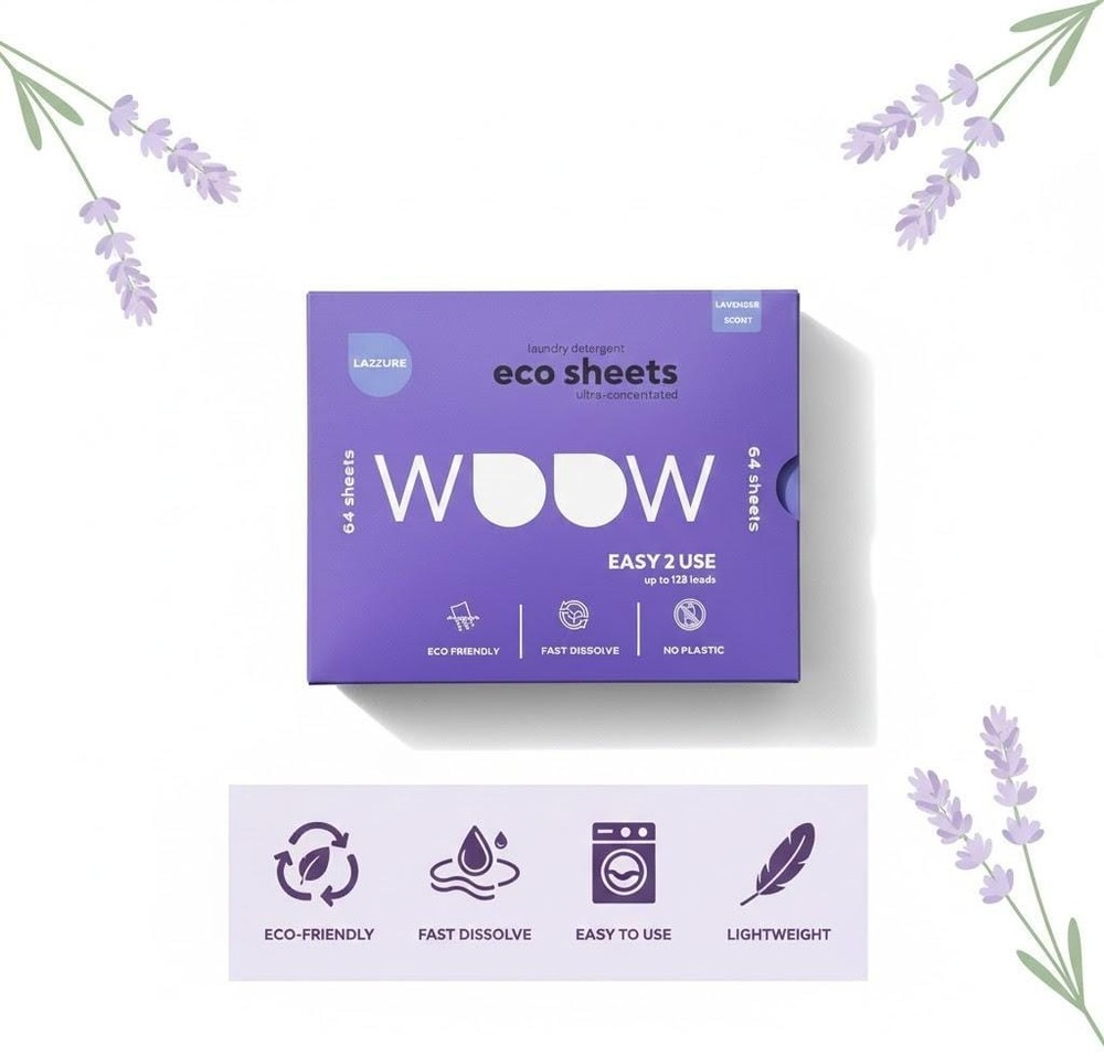 Lazzure Eco-Friendly Laundry Detergent Sheets – 64 Biodegradable Sheets NEW