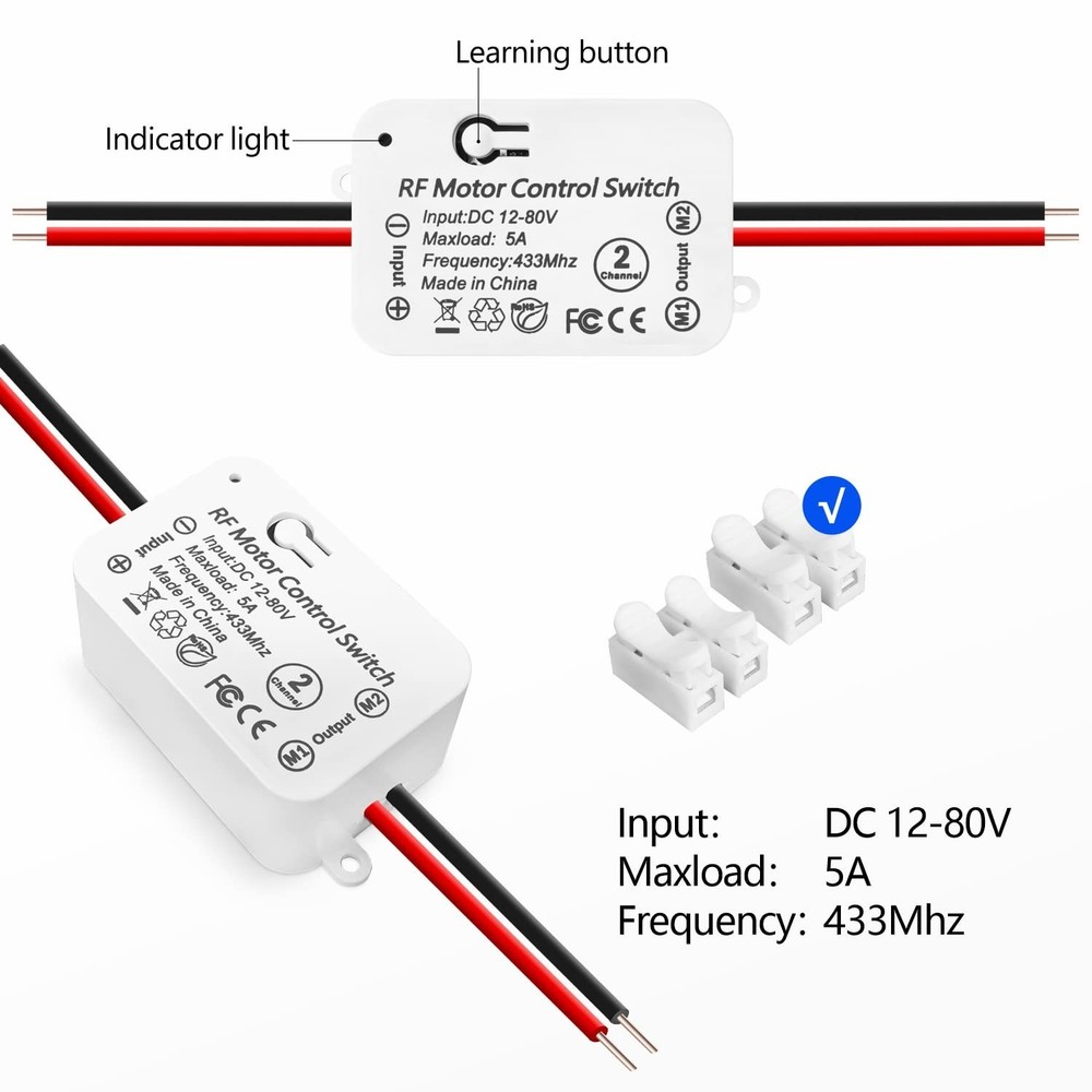 DieseRC Wireless DC Motor Remote Control Switch, DC 12V~80V 5A Relay Receiver...