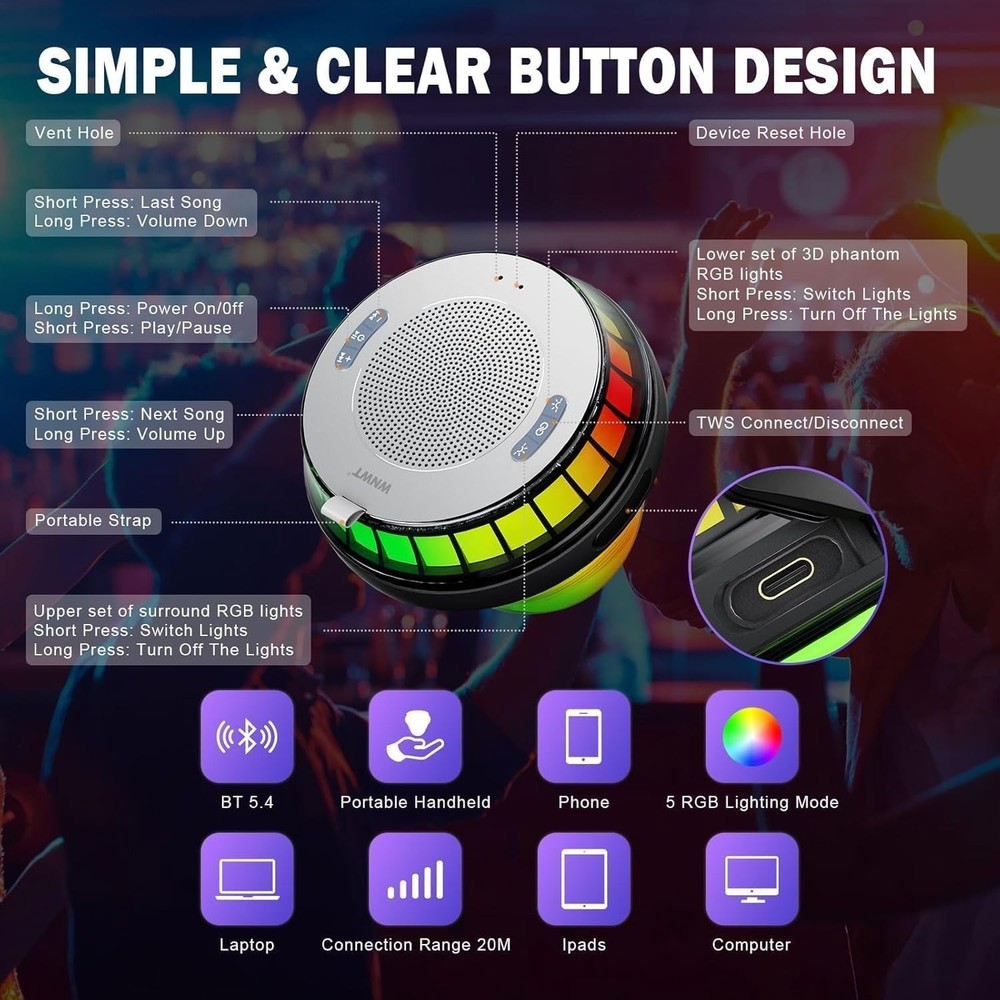 Floating RGB Bluetooth Speaker for Pool, High-Quality Sound