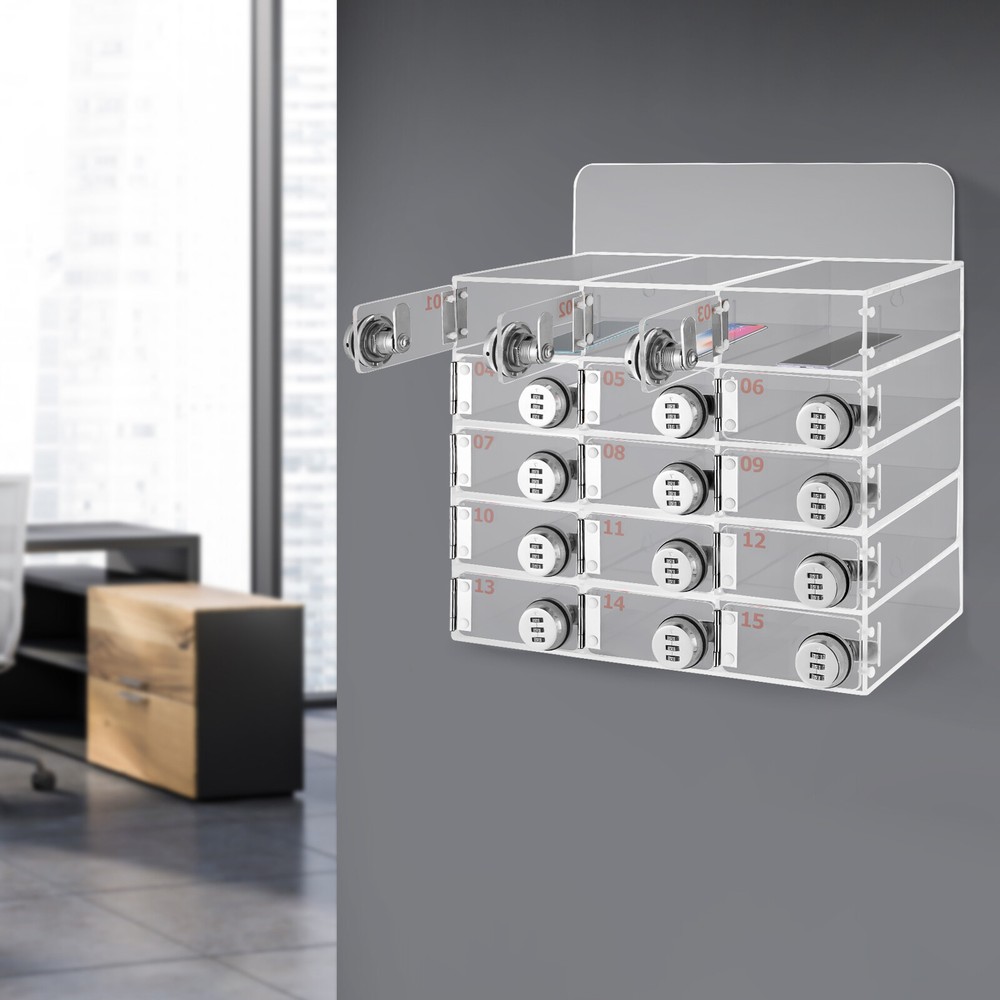 15 slots Lockable Cell Phone Storage Cabinet Classroom Wall Mounted Locker Box