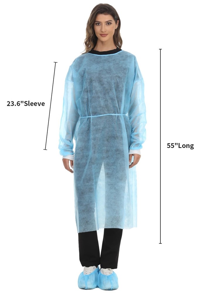 LIFESOFT Disposable Isolation Gown Polypropylene Lab Gowns One size, Blue