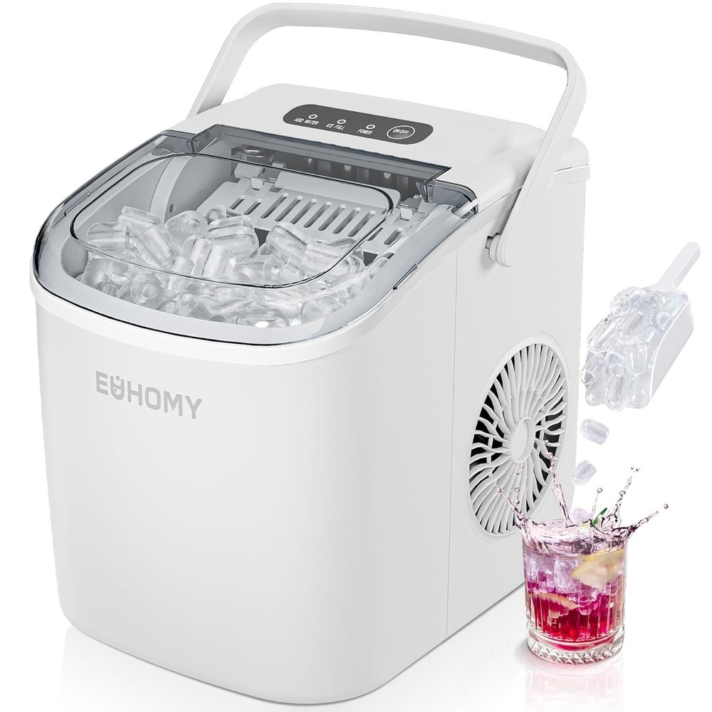 Countertop Ice Maker Machine with Handle, 26lbs Per Day, 9 Ice Cubes Ready in 6