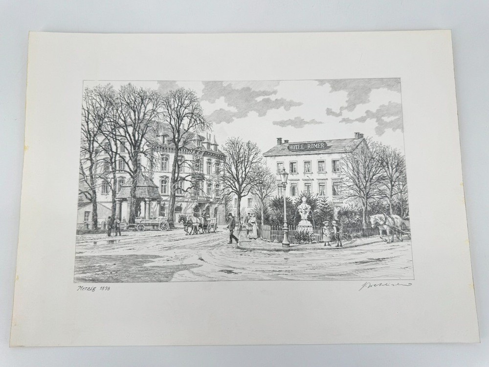 * HEINZ WEHLISCH DRAWING MERZIG 1898 VIEW SIGNED