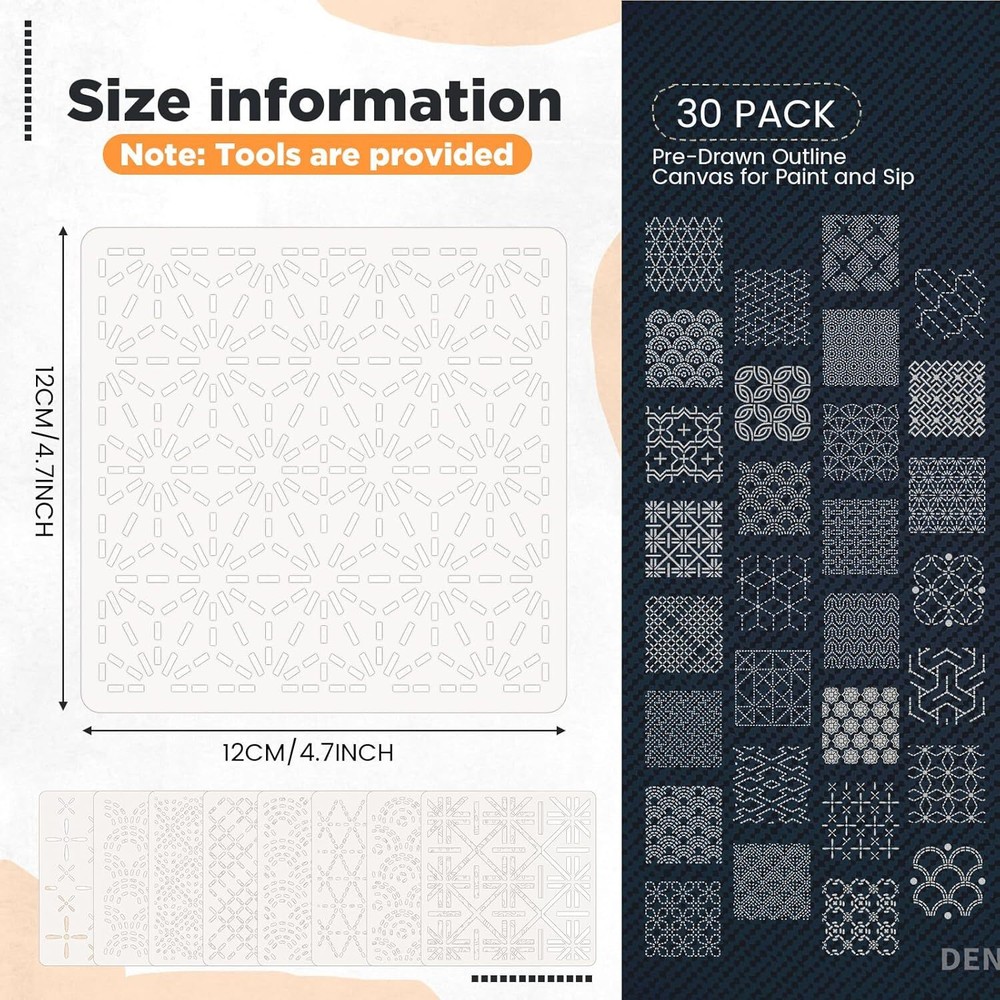 30 Plastic Sashiko Stencils 4.7 X 4.7 Inch Geometric Pattern Templates