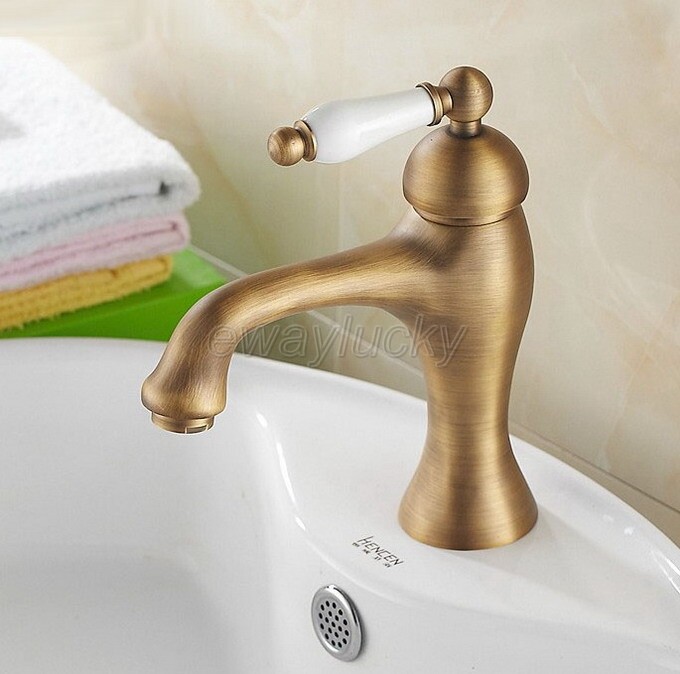 Bathroom Basin Faucet Antique Brass Single Hole Single Handle Deck Mount wnf102