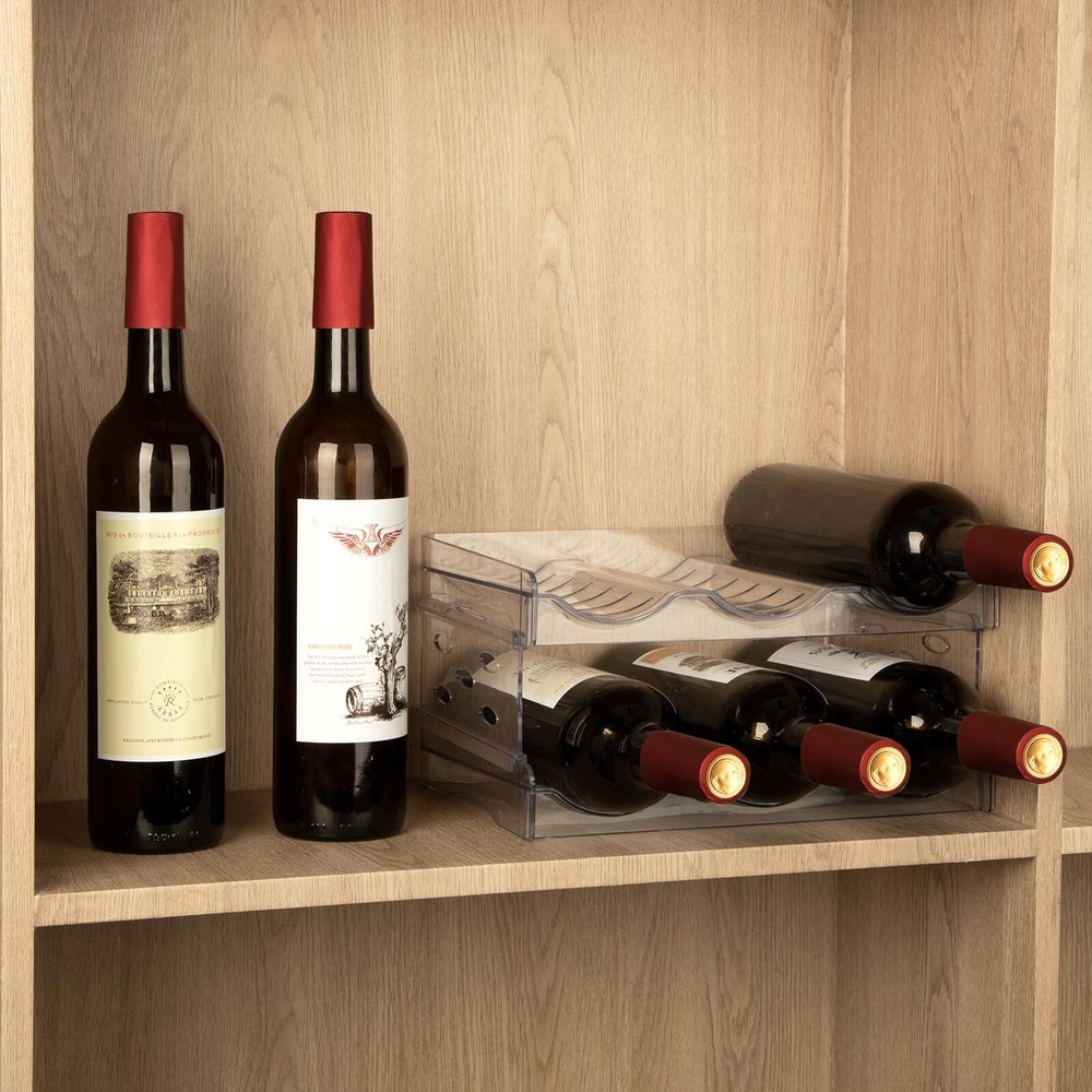 Wine Rack-4 Pack Stackable Wine Rack for 12 BottlesWine Rack for Inside Cabin...