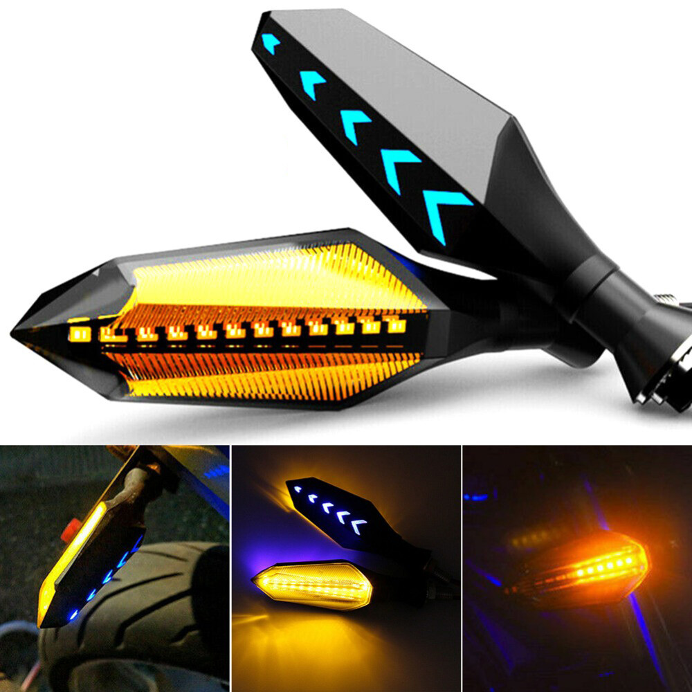 2pcs Motorcycle LED Turn Signals Lamp Sequential Flowing Indicator Lights Amber