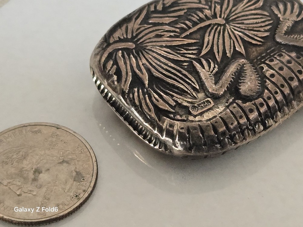 antique sterling silver vesta case match safe Alligator