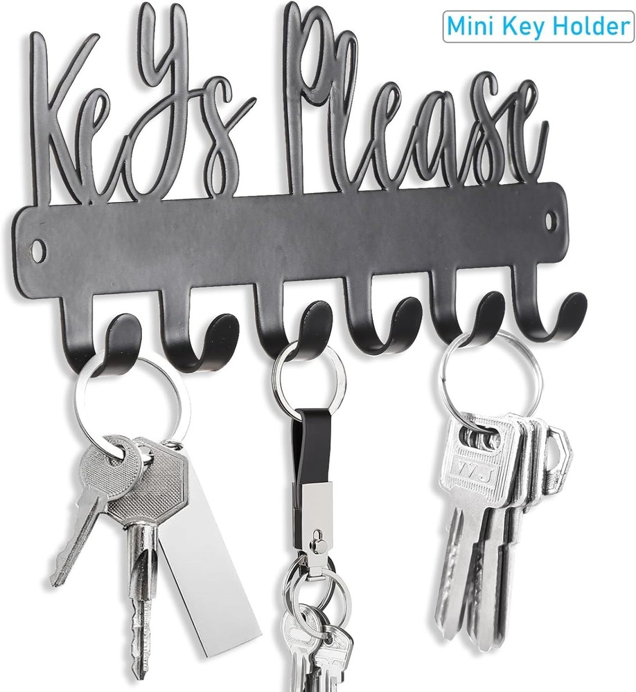 Mini Keys Please Holder on Wall,Small Key Holder Wall Mounted,Black Metal Dec...