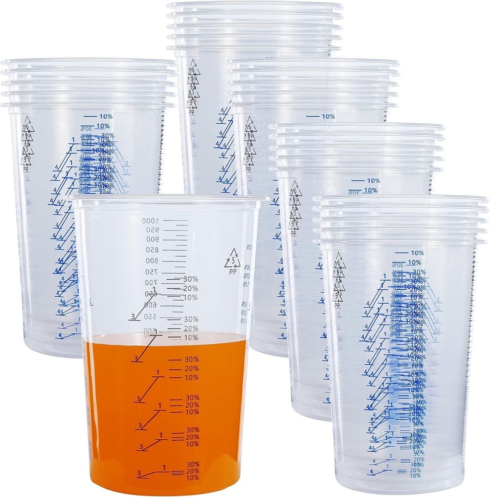 32oz.(1000ml) Disposable Flexible Clear Graduated Plastic Mixing Cups