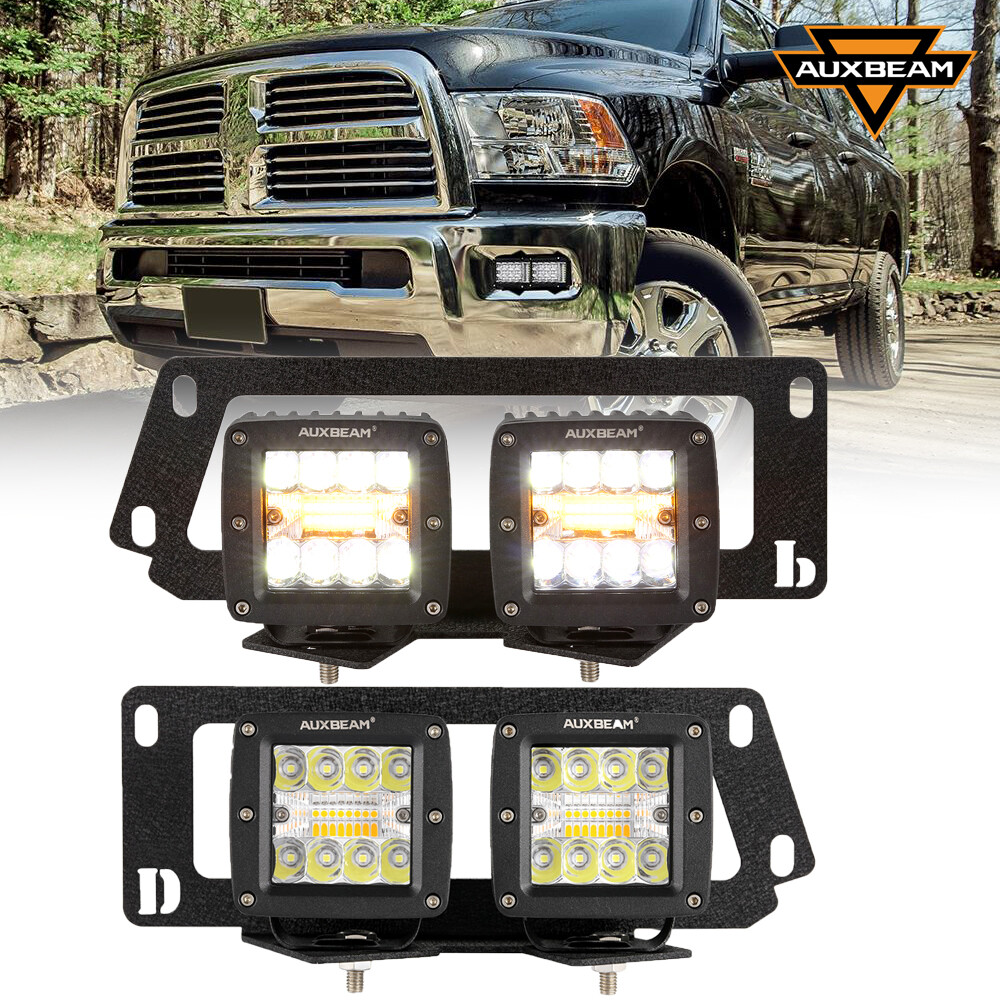 AUXBEAM 4X LED Fog Light Pods+Bumper Bracket For 2010-2017 Dodge Ram 2500/3500