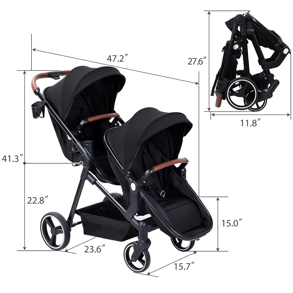 Double Stroller for Infant & Toddler, Reversible Tandem Stroller, One-Hand Fold