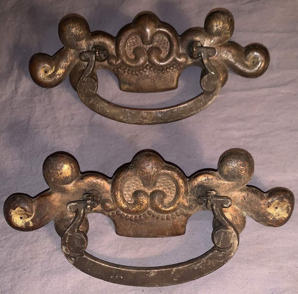 2 Huge  Antique  Brass   Drawer Pulls  Great Design