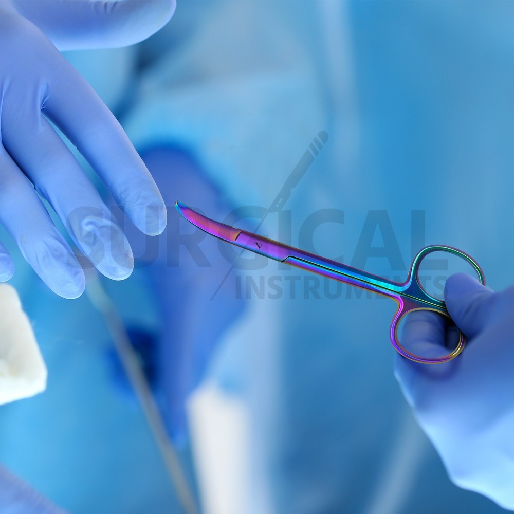 3 Pcs Suture Stitch Scissors 4.5" Curved Multicolor/Rainbow Titanium German Grad