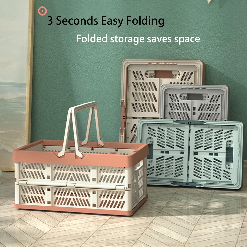 Collapsible Plastic Storage Crate - 20L Folding Organizer Basket Portable Sta...