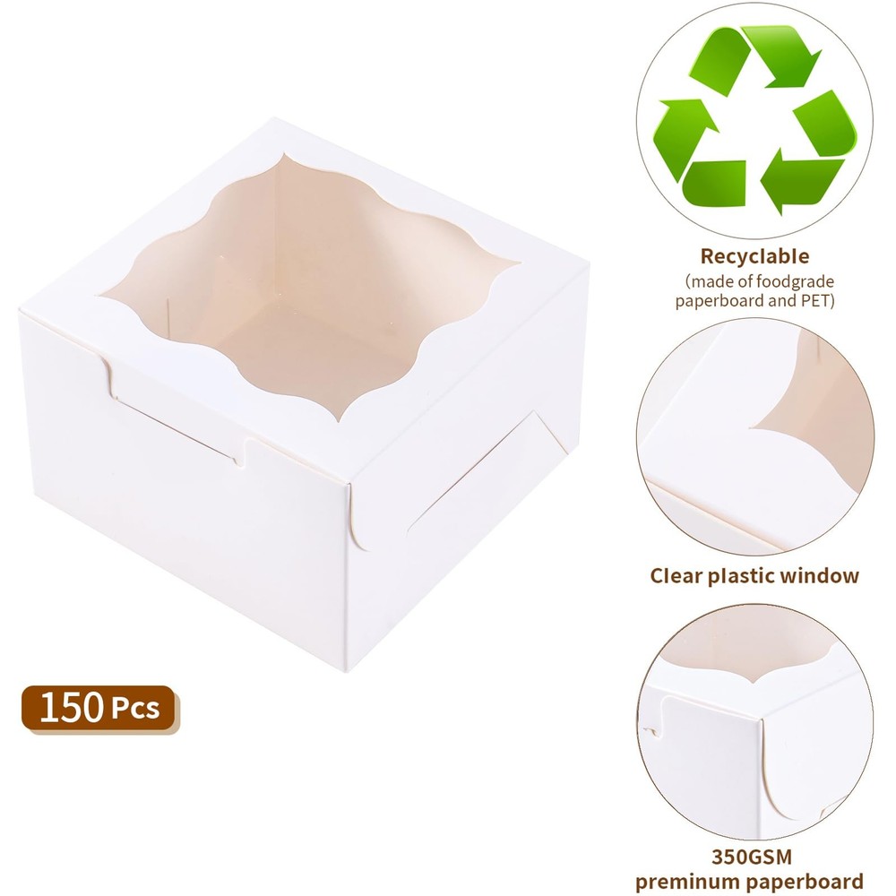 150pcs White Small Cake Box,4x4x2.5 Inch Bakery Boxes with Window,gift boxes ...