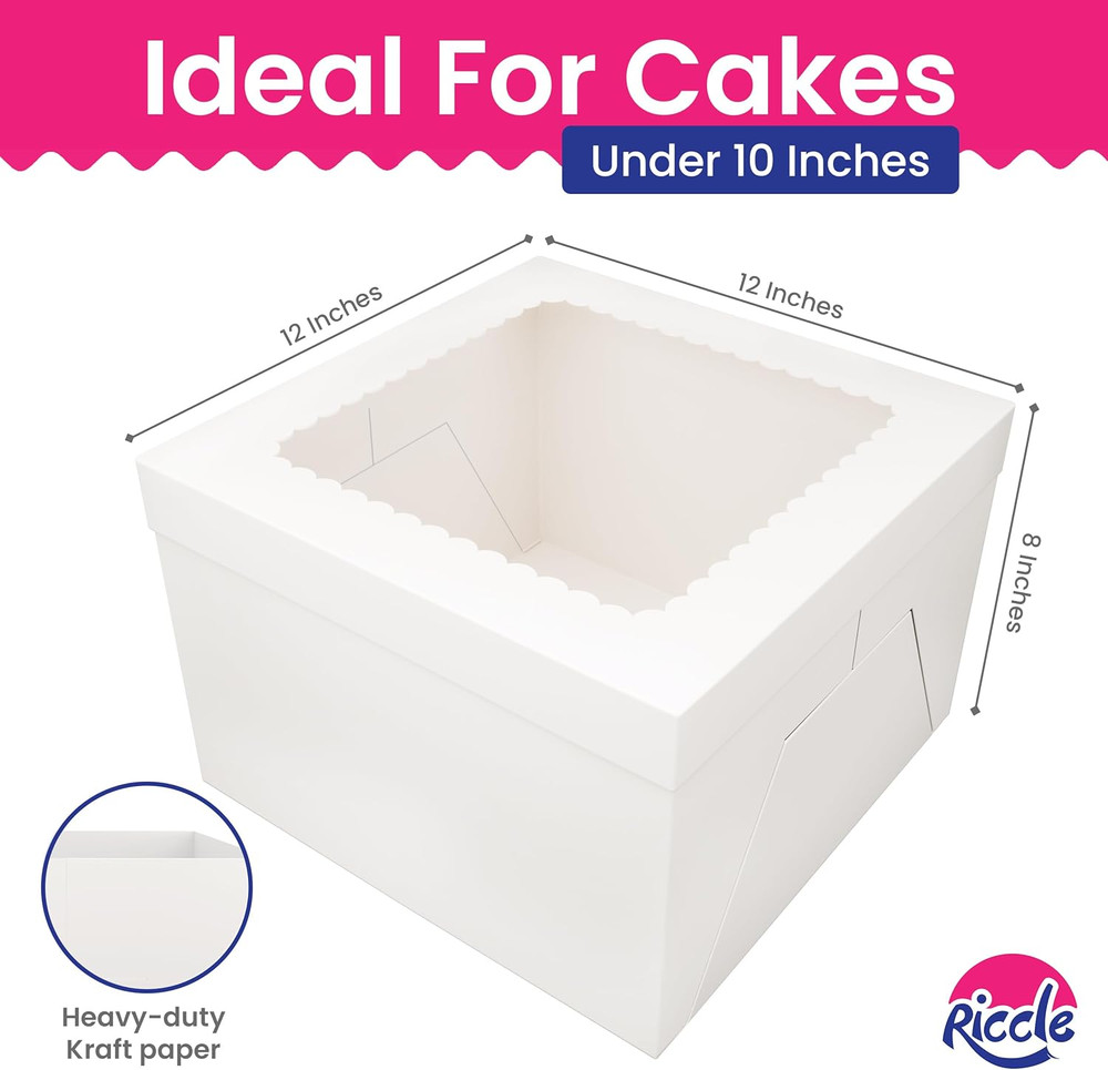 15 Pcs Cake Boxes 12X12X8" Tall Cake Box with Window Large White Bakery Boxes