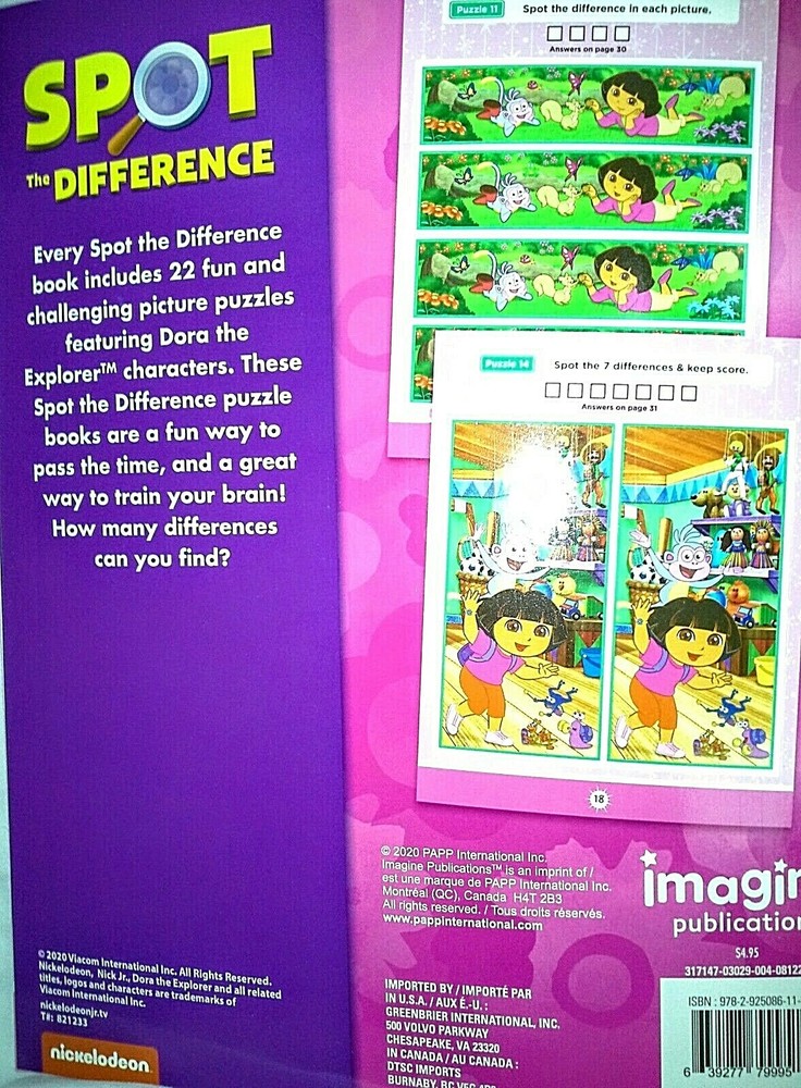 Nickelodeon Dora the Explorer Spot the Difference Activity Book Pre-K NEW!