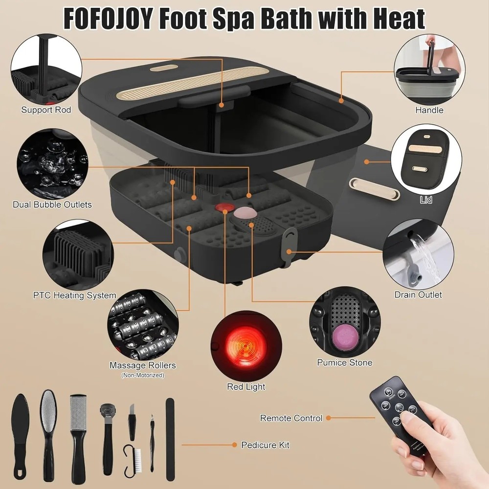 Portable Foot Spa Soak Tub Heated Massage Rollers Bubbles Remote Control