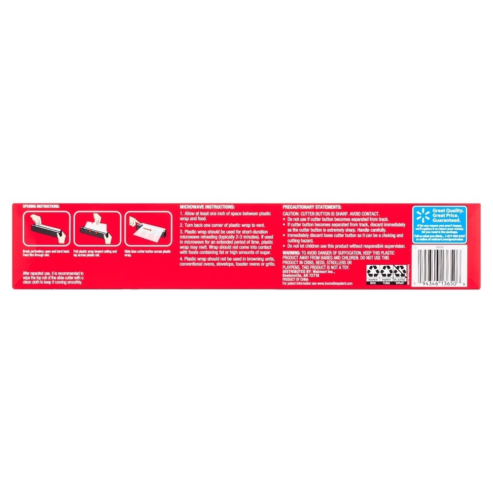 Plastic Wrap Cutter Slide Dispenser with 400 Sq Ft Refill Roll