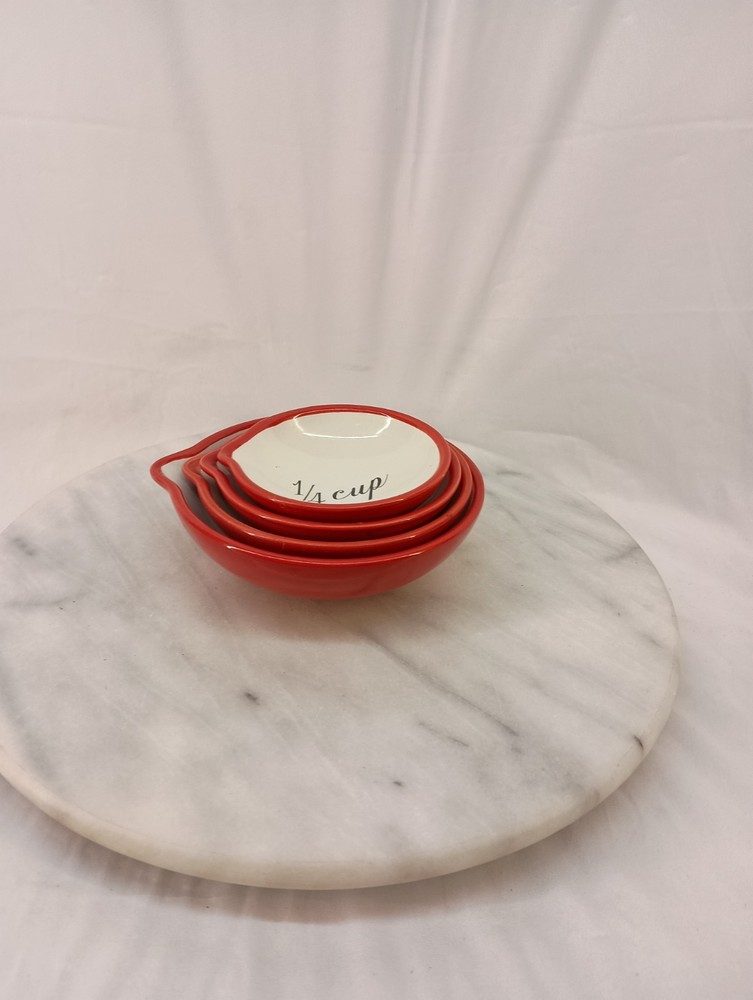 Mary Lake Thompson Ceramic Measuring Cups Nesting Red White Stoneware