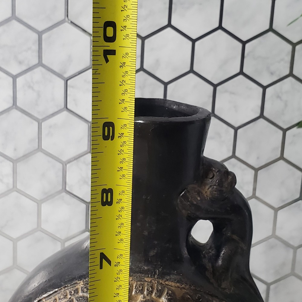 Pre Columbian Chimu Peruvian Blackware Serpent Monkey Vessel Replica