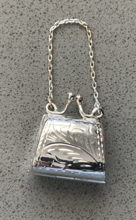 Tiny sterling silver etched purse pill box