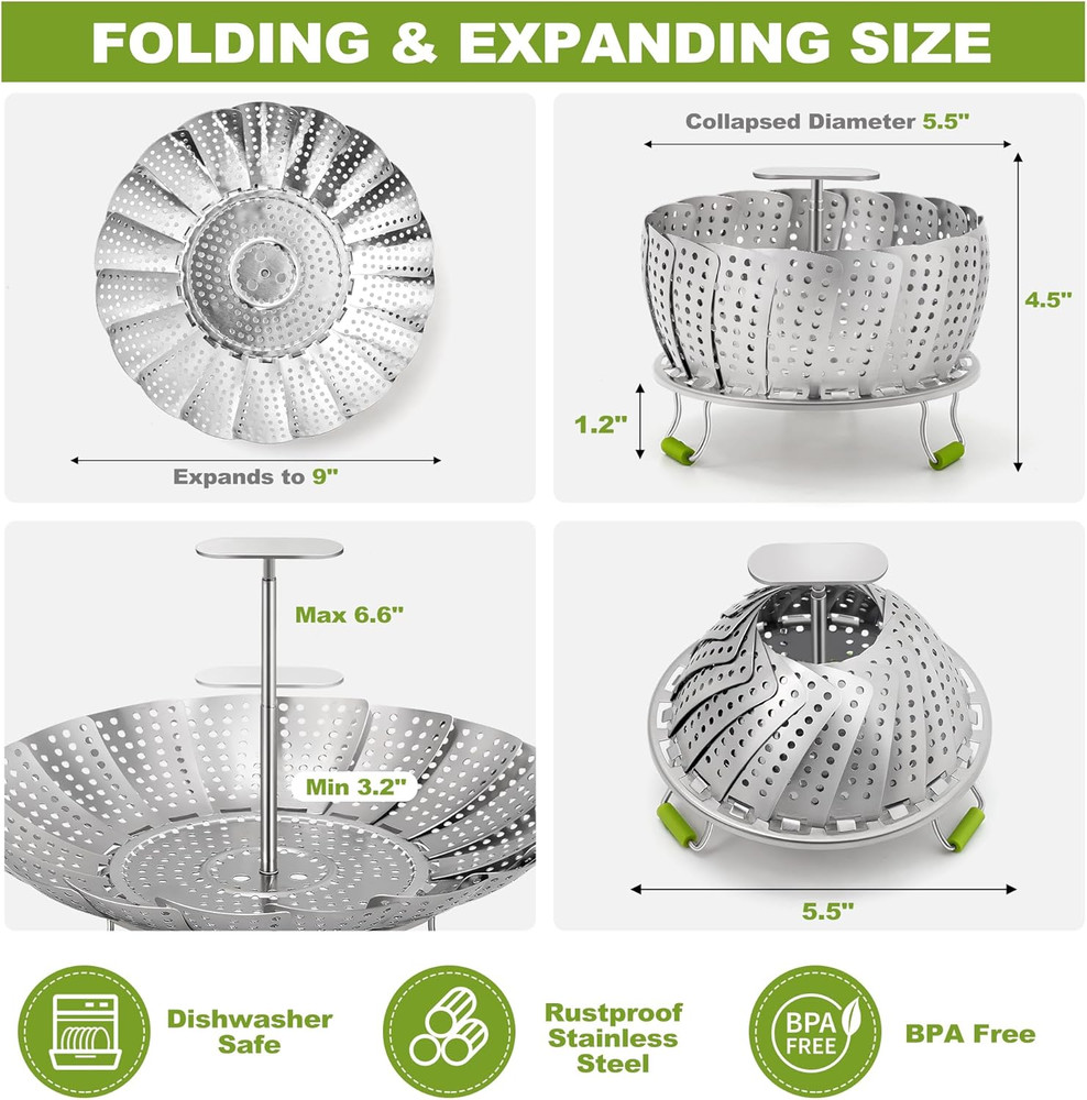 Steamer Basket, 3Rd Generation Stainless Steel Vegetable Steamer with Extendable