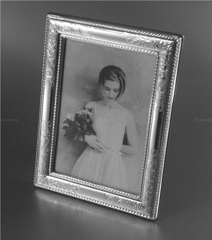 Florentine Guilloche Photo Frame Silver Frame Solid 925 Sterling Silver (V1)
