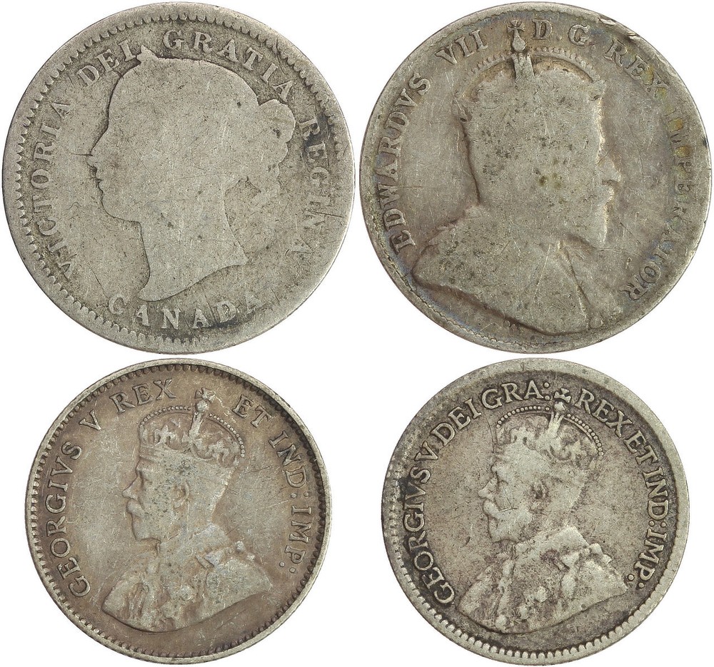 Lot of 4 Mixed Date Canadian Silver 5 & 10 Cents