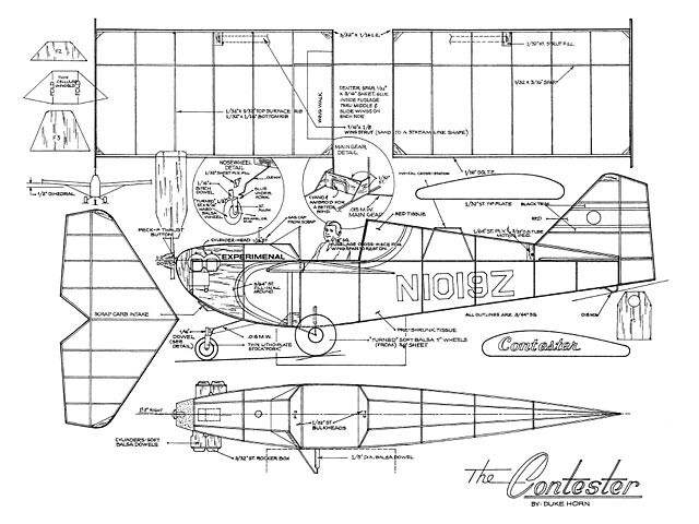 Contester Peanut 13" Wingspan RC Model Airplane Printed Plans & Templates